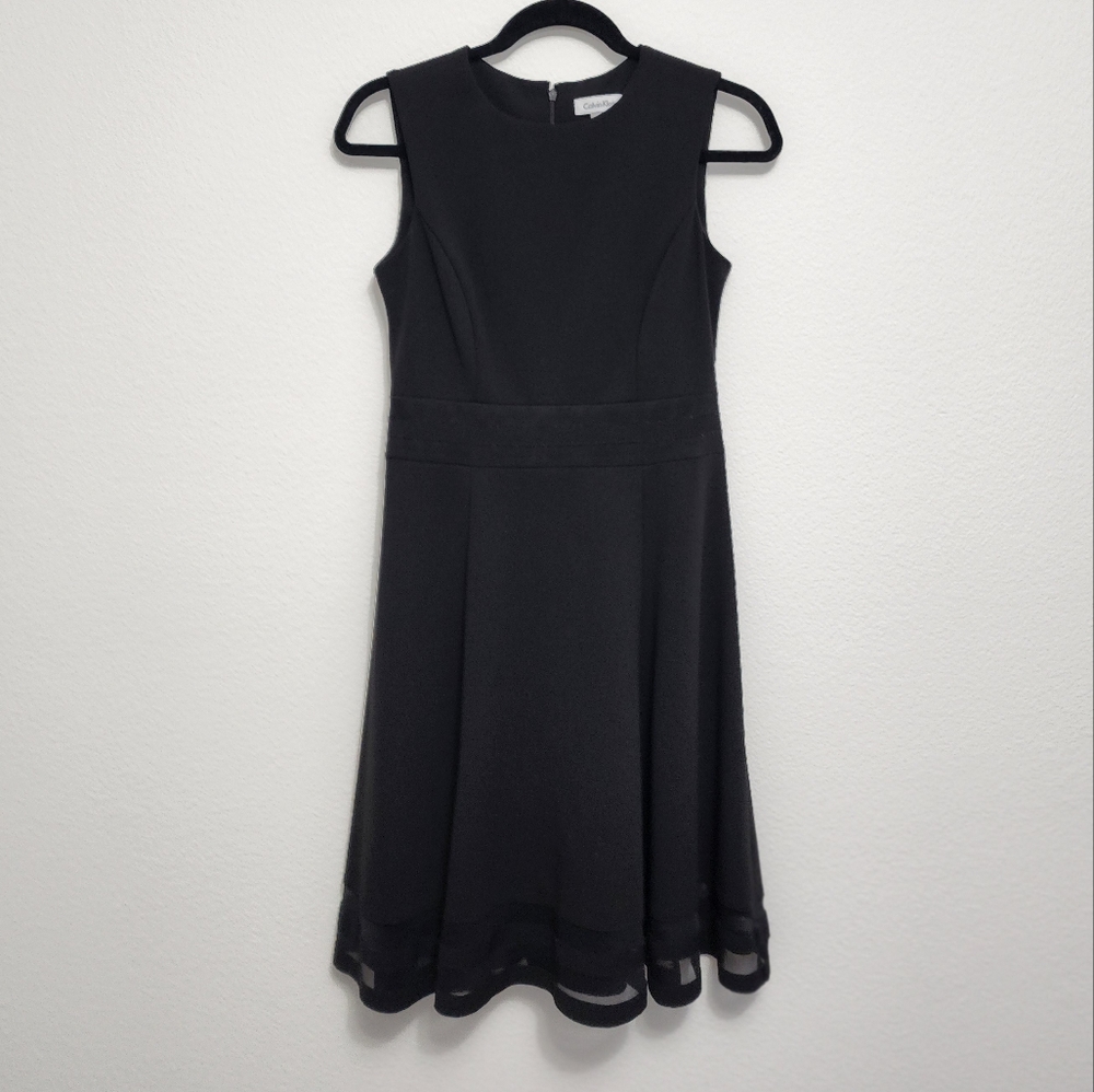 Calvin Klein A-Line Mesh Stripe Black Dress Size 4 - Picture 1 of 10